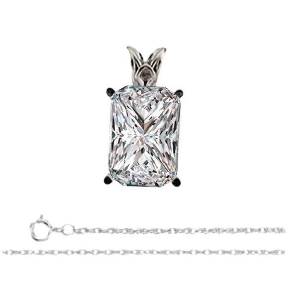 Radiant Diamond Pendant 14K White 1.01 Ct F Vs2 Gia C47200022 - Picture 1 of 3
